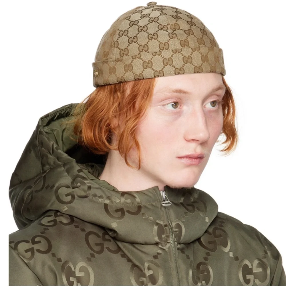 NWT GUCCI GG Kids Jacquard Docker Hat In Ivory Web Elastic Band Sz L / 56cm 💝💖